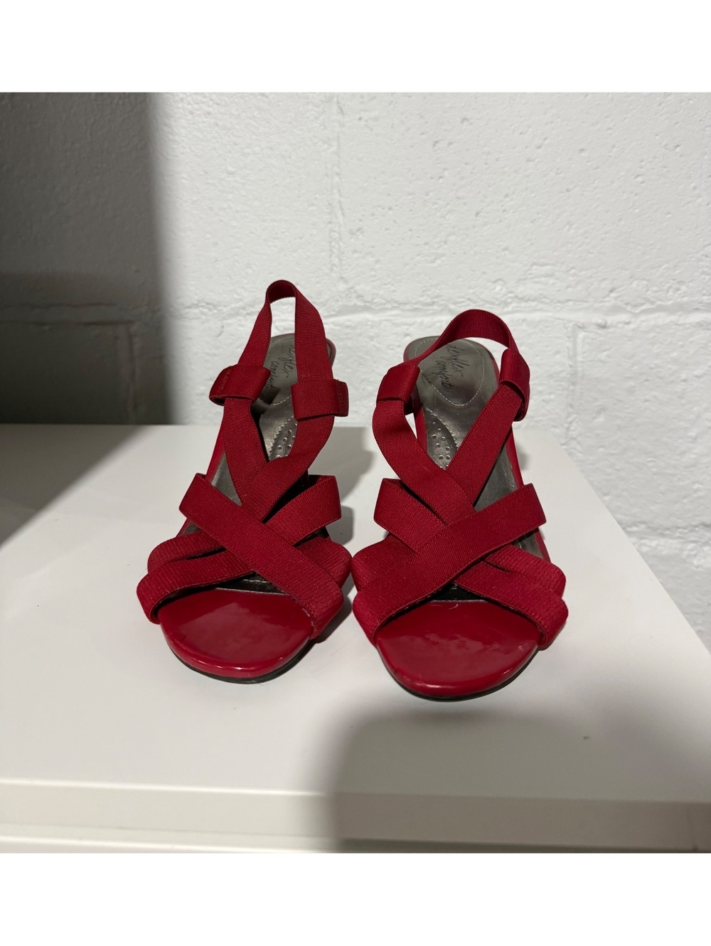 Dex Flex Comfort red stretchy strappy high heels